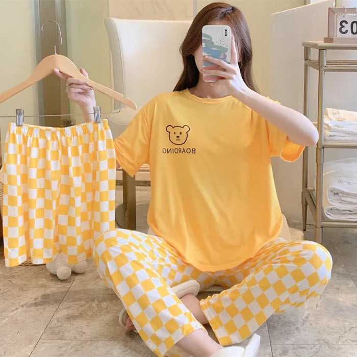 New women's summer three-piece pajamas