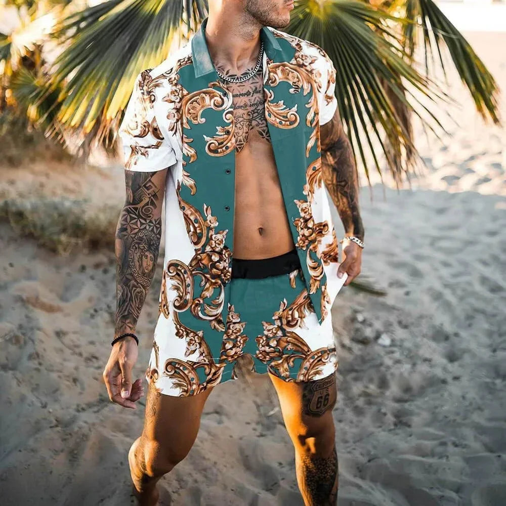 Summer Men's Fashion Leopard Print Short Sleeve