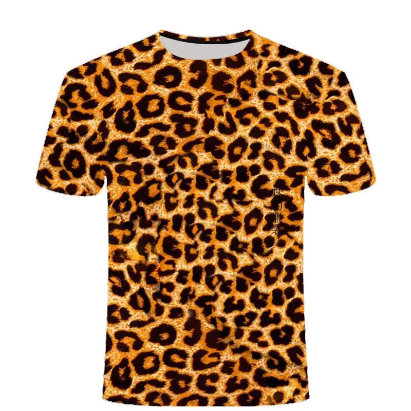 Leopard Print 3D Printing T-shirt Contrasting Stripes Fleck