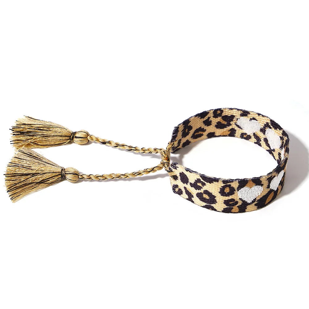 ALLYES Love Heart Leopard Embroidery Hand Woven