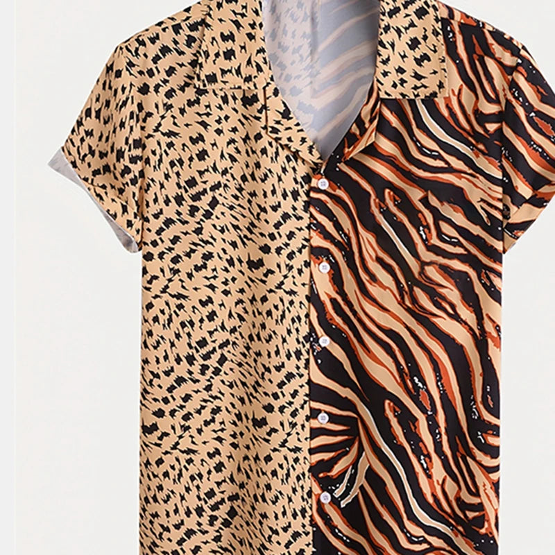 Striped Leopard 3d Printed Shirt For Men's Unique Splicing