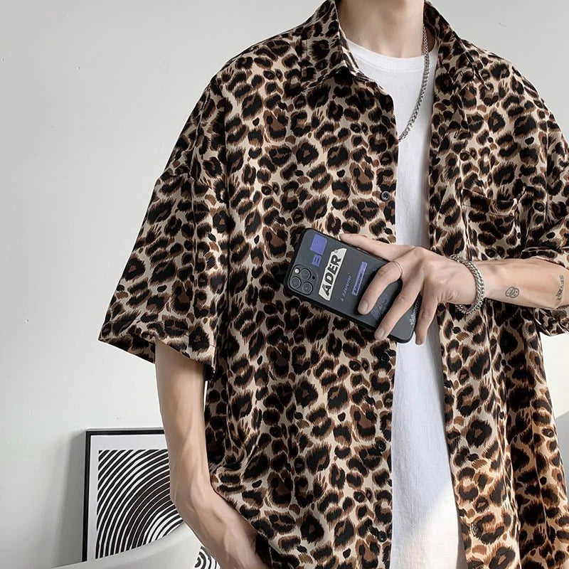 Fashion Casual Streetwear Korean Leopard Loose Button