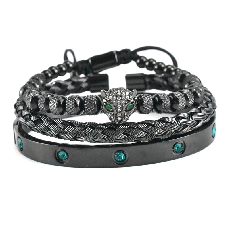 Luxury Set Green Eye Leopard Head Charm Handmade