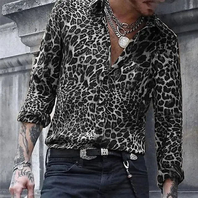 2024 Leopard Print Pattern Lapel Button men's Shirt 3D Printed