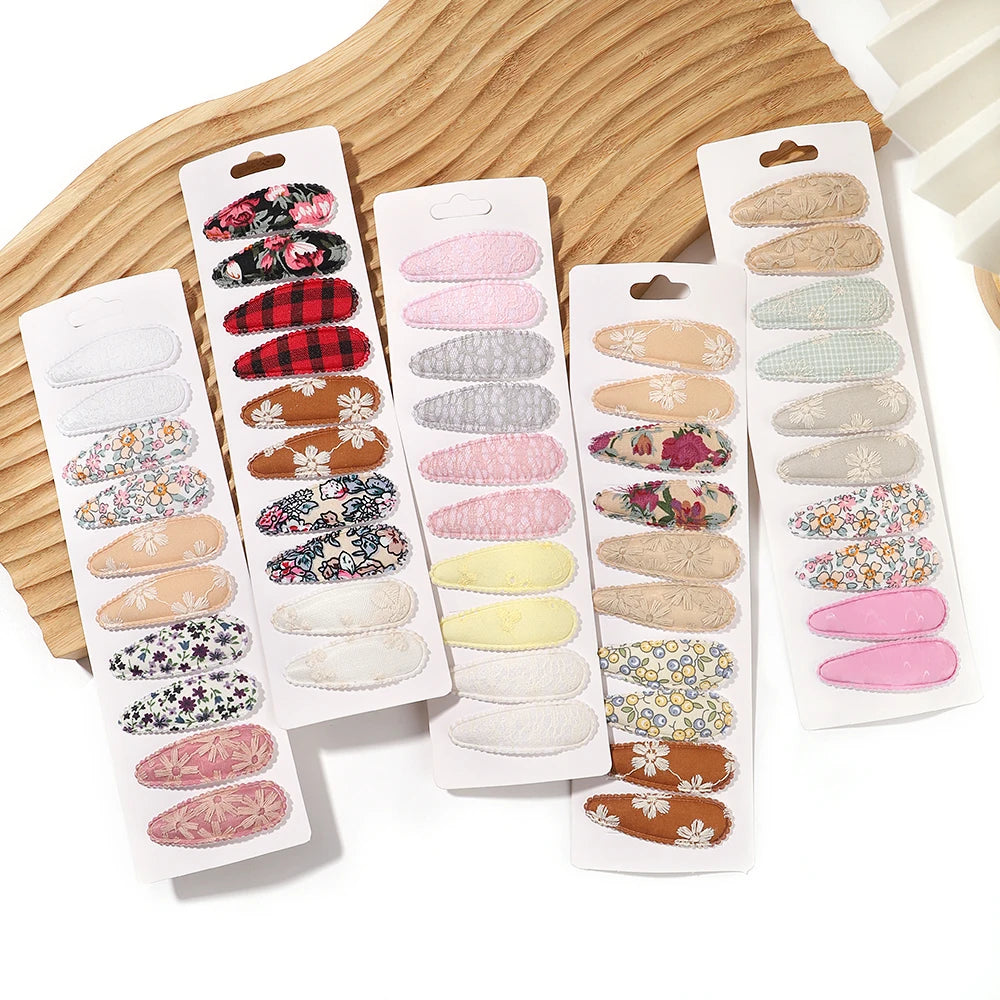 10Pcs/Lot Fresh Print Cotton Alloy Hair Clips for Kids Fabric