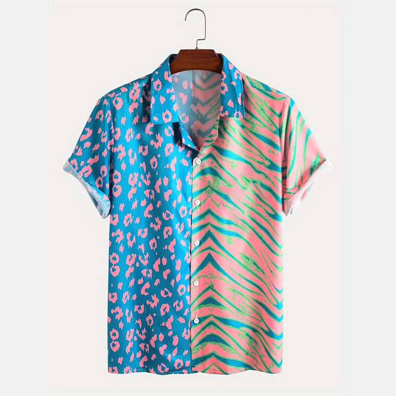 Striped Leopard 3d Printed Shirt For Men's Unique Splicing