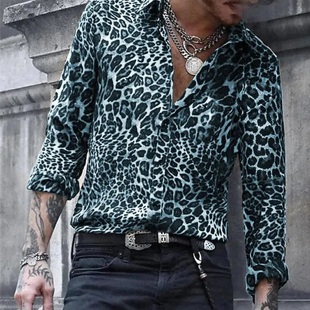 2024 Leopard Print Pattern Lapel Button men's Shirt 3D Printed
