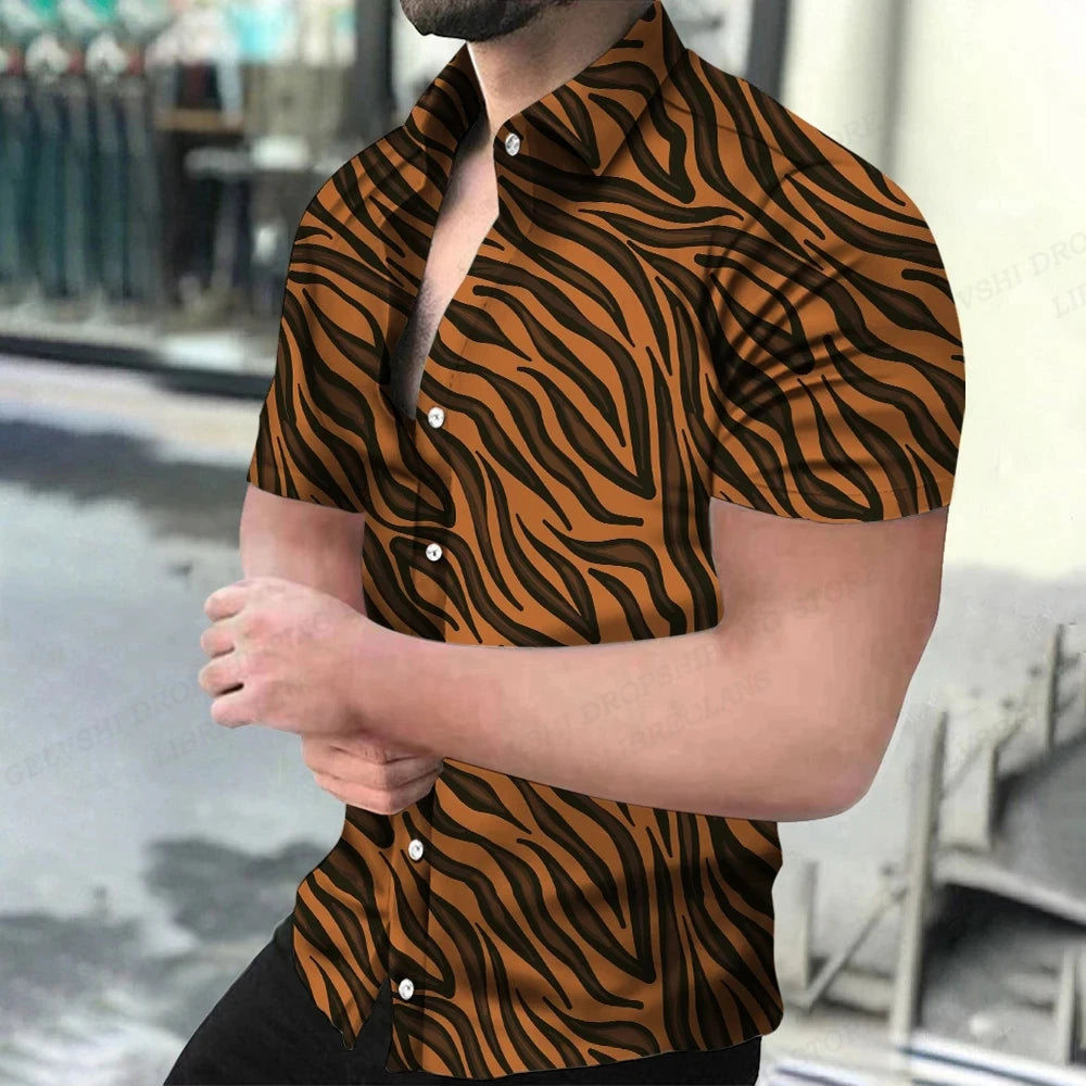 Summer Men's Hawaiian Shirts Lapel Camisa Leopard