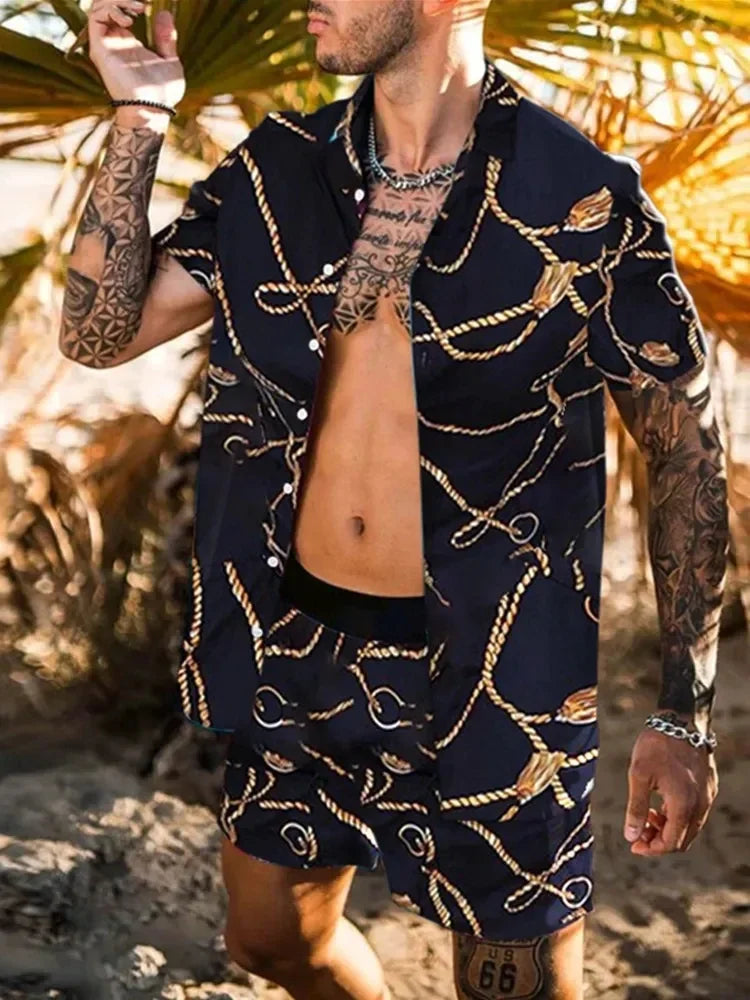 Summer Men's Fashion Leopard Print Short Sleeve