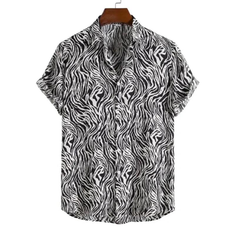 Leopard Hawaiian Sexy Floral Male Camisa Slim Fit Short