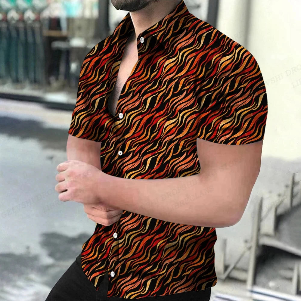 Summer Men's Hawaiian Shirts Lapel Camisa Leopard