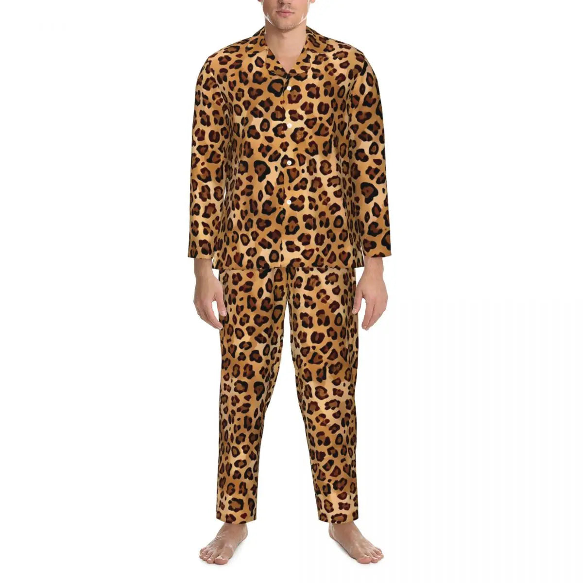 Pajamas Man Brown Leopard Print Sleep Sleepwear