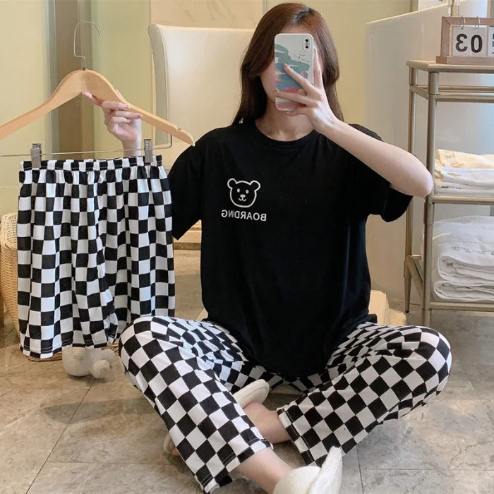 New women's summer three-piece pajamas