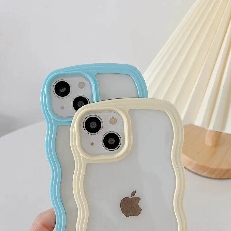 Candy Wavy Lines Bumper Case For iPhone 16 15 11 12 13 14 Pro Max Plus X XR XS Max Shockproof Transparent Hard Back Cover Funda