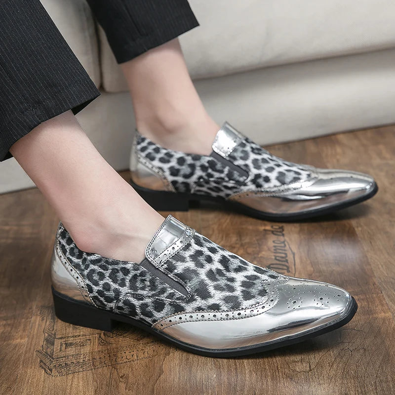 Designer Leopard Print Patchwork Leather Shoes