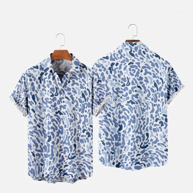 Summer Men's Hawaii Shirts y2k Tops Leopard Print Short-sleeved Harajuku Holiday Party T-shirt Casual Oversized Lapel Blouse 4XL