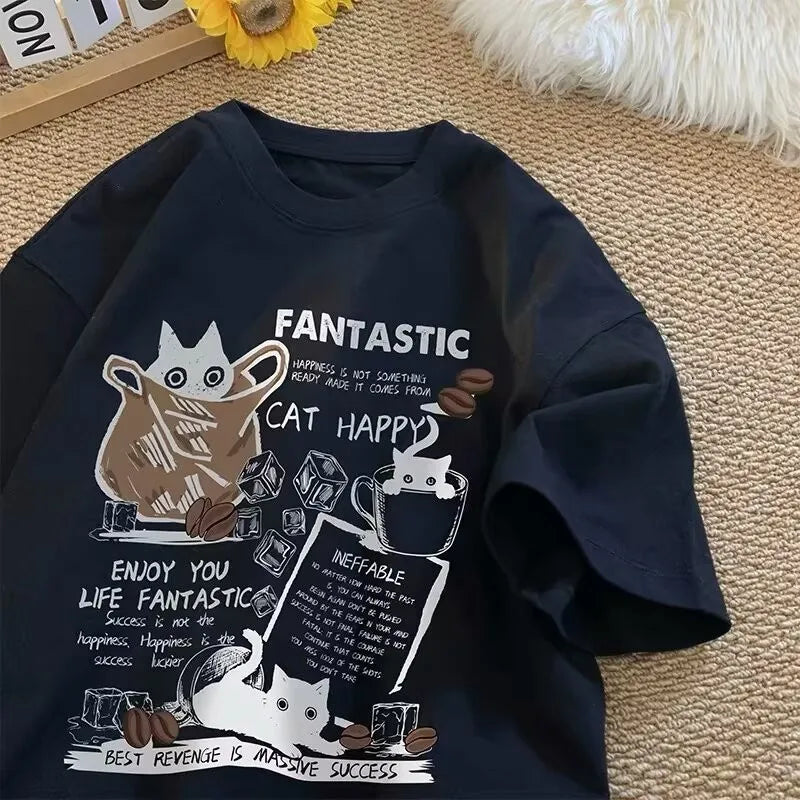 M-8XL 2025 New Summer Korean Style Fun Cartoon Print T-shirt Man Women Unisex Oversized Plus Size Tshirt Trendy Tees