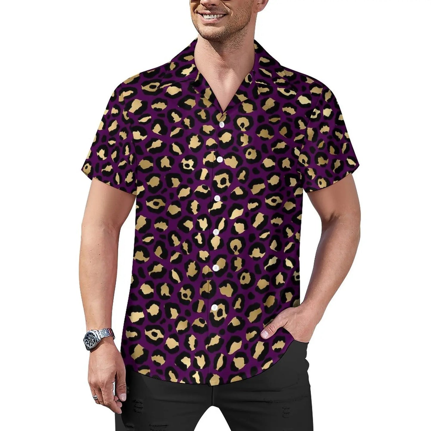 Hawaiian Sexy Red Leopard Spots Men's Shirts For Man