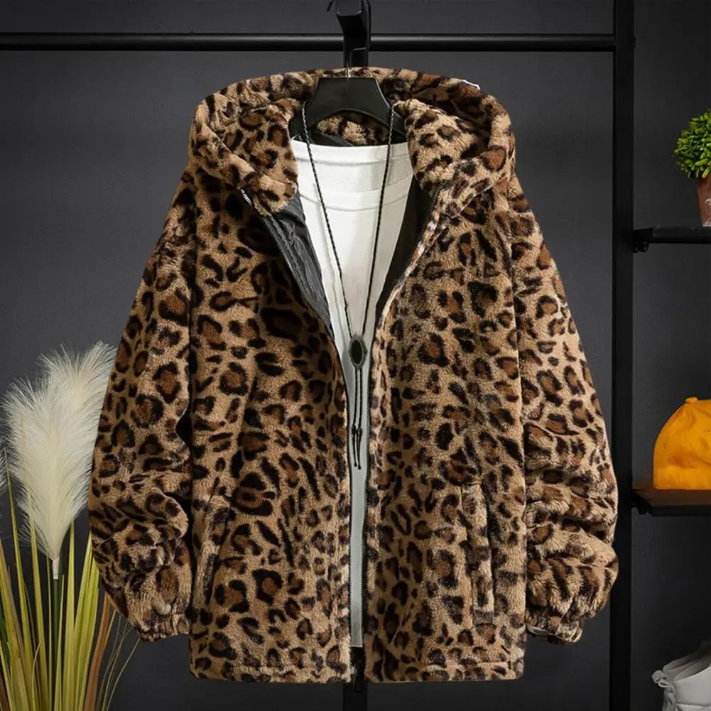 Leopard Print Cotton-padded Overcoat Autumn Men Jacket