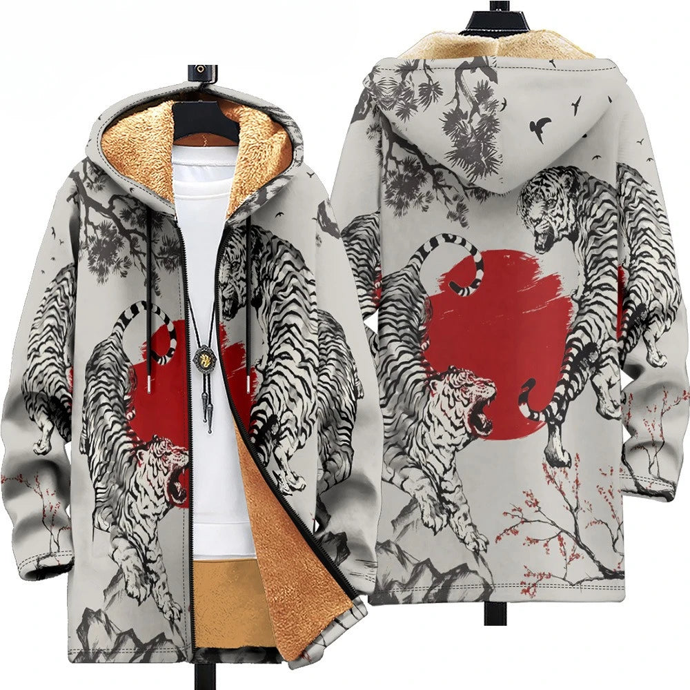 3D Men Cardigans Coats Tiger Loong Printed Plush