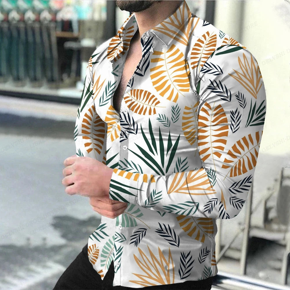 Leopard Hawaii Shirts Men Fashion Shirt Long Sleeve