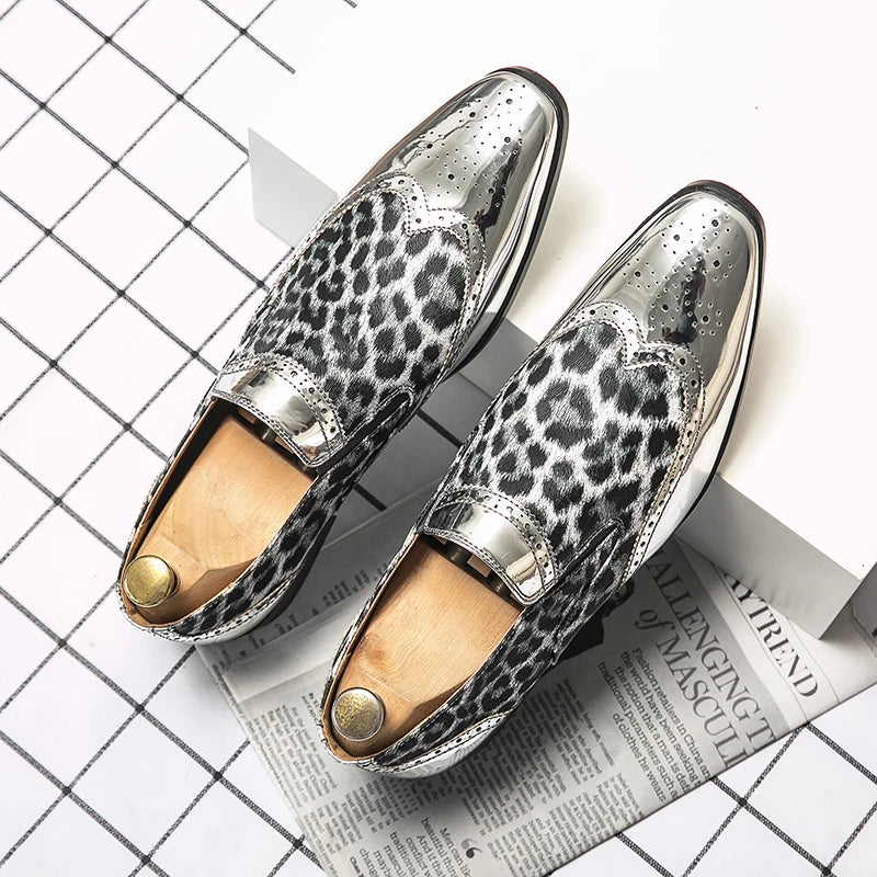 Designer Leopard Print Patchwork Leather Shoes