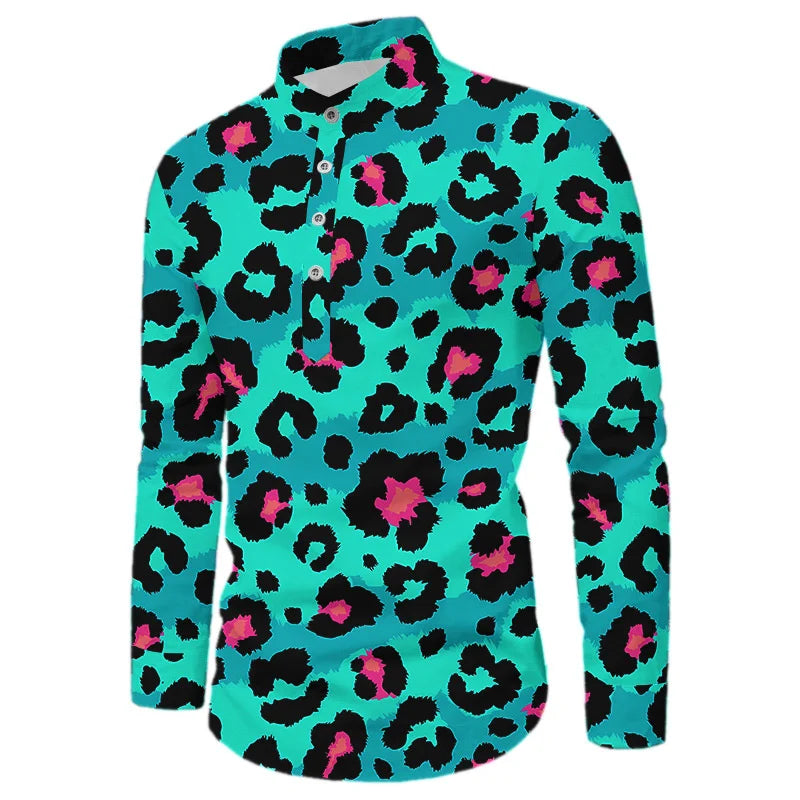 Leopard Shirts Men Fashion Shirt Long Sleeve Hawaiian Shirts