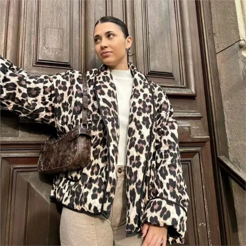 Fashion All Match Cardigan Leopard Print Jacket Women Lapel Pocket Loose Casual Coat New In Clothes Retro Open Stitch Outerwear
