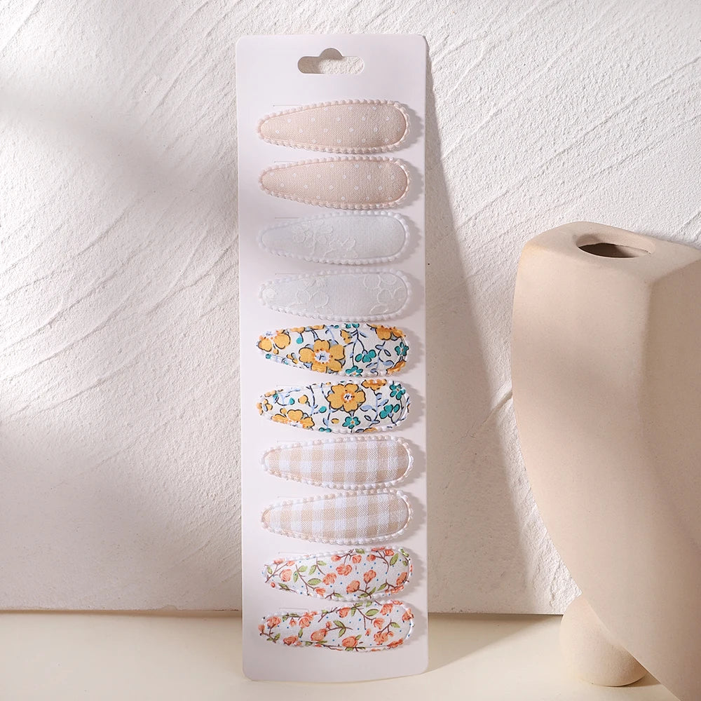 10Pcs/Lot Fresh Print Cotton Alloy Hair Clips for Kids Fabric