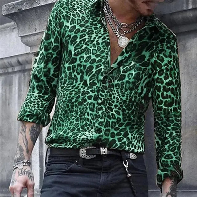 2024 Leopard Print Pattern Lapel Button men's Shirt 3D Printed