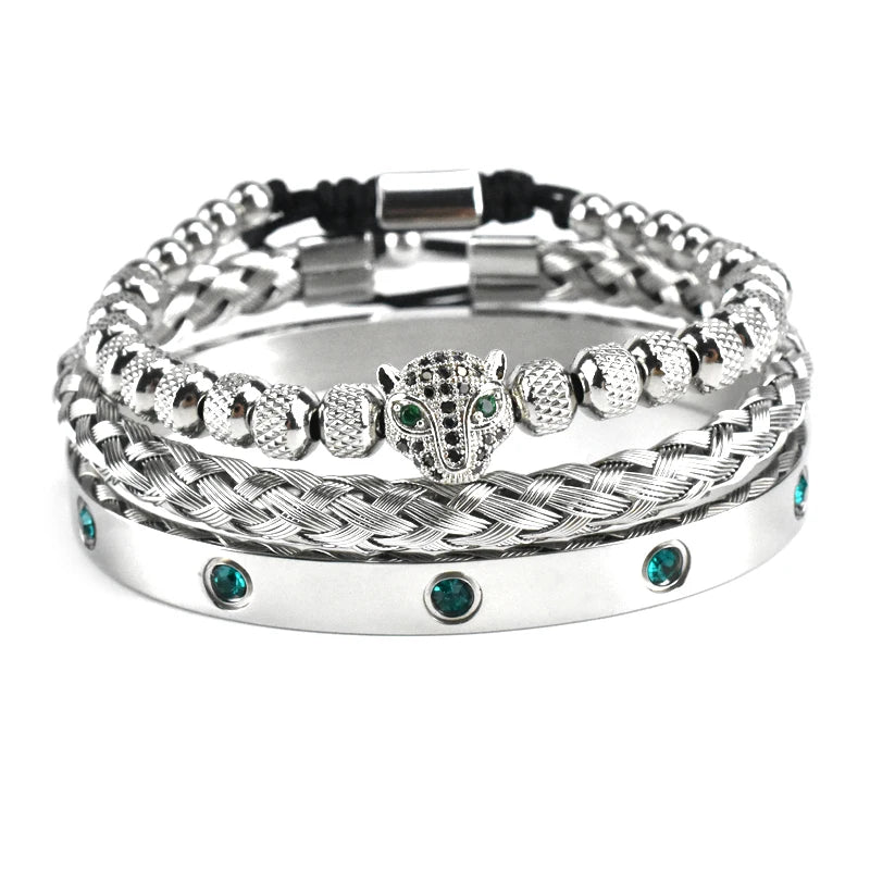 Luxury Set Green Eye Leopard Head Charm Handmade