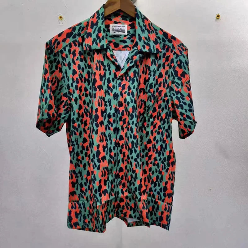 2024ss Summer New Leopard Print Full Print Casual Hawaii Shirts Men Woman 1:1 Good Quality Loose Short Sleeve T Shirt