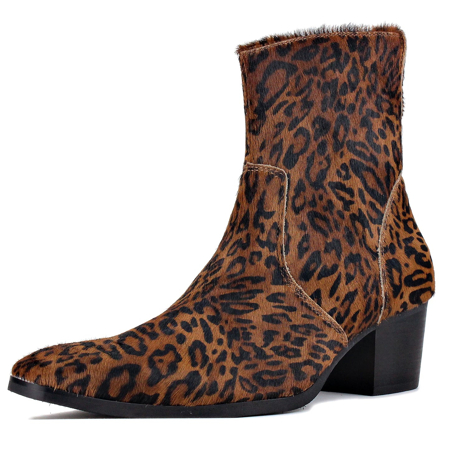 Men Chelsea Ankle Boots Genuine Goat Leather Leopard Boot