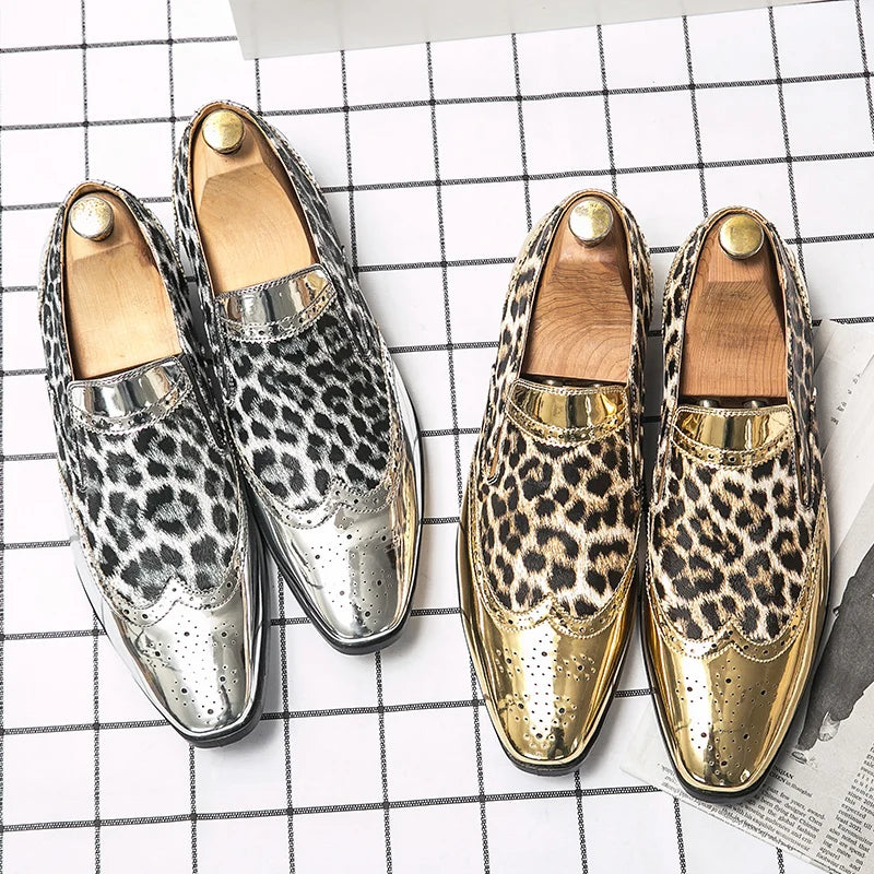 Designer Leopard Print Patchwork Leather Shoes