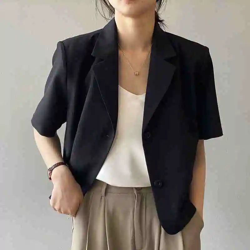 Spring Summer Short Sleeved BlazerCoat for Women Single Breasted Short Jacket Korean Fashion Office Lady Suit Jackets