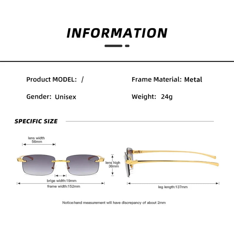 Fashion Vintage Rimless Square Sunglasses Men