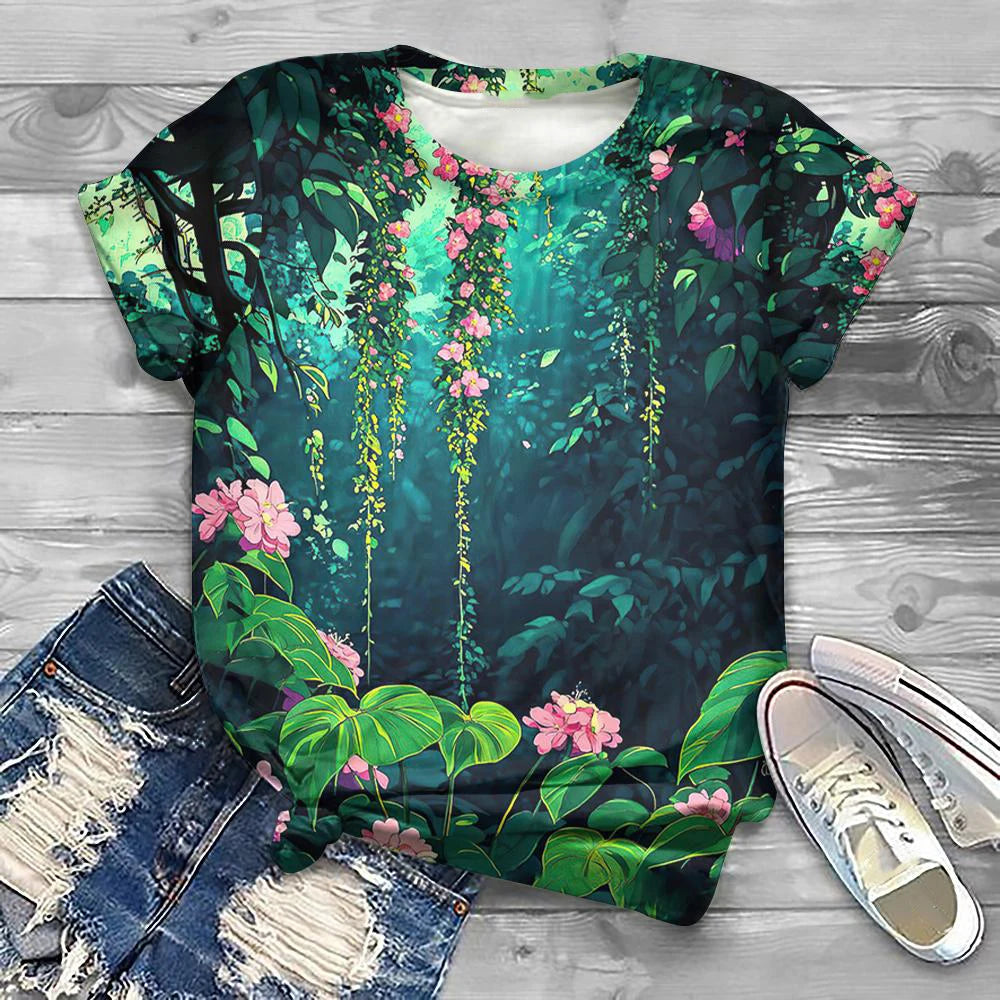 Flower Floral Pattern 3D Print T-Shirts Women Casual O-Neck Short Sleeve T Shirt Y2k Harajuku Tee Streetwear Top Female Clothing