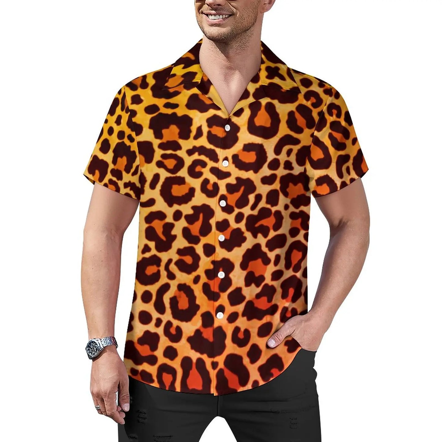 Hawaiian Sexy Red Leopard Spots Men's Shirts For Man