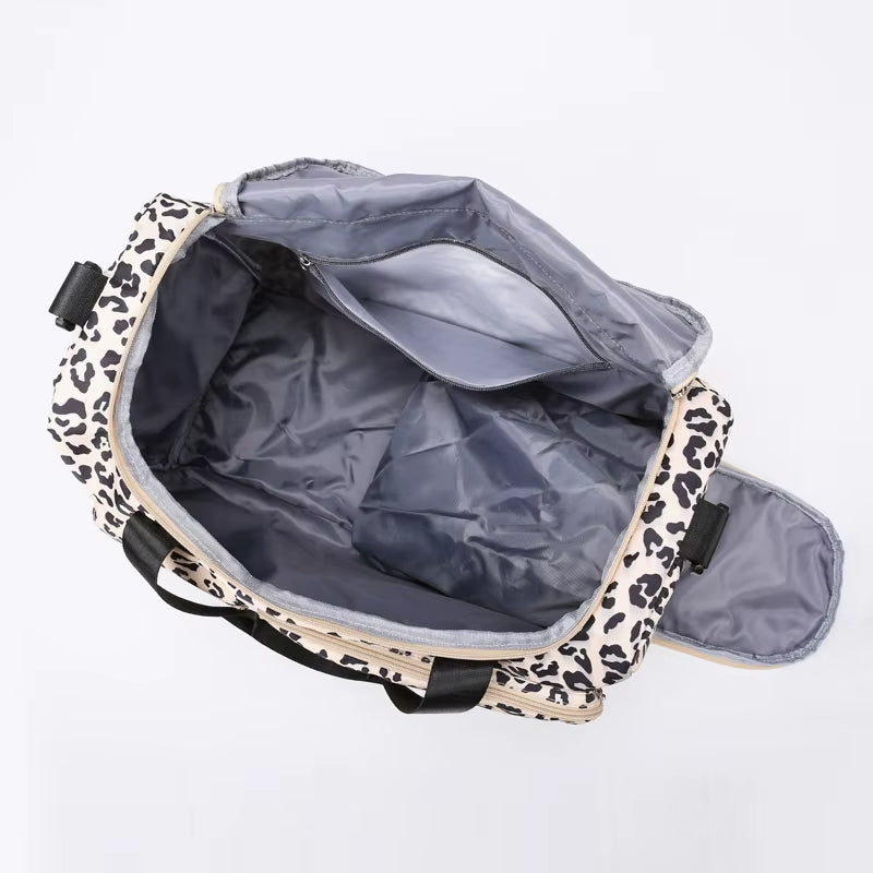 Classic Leopard Print Large Capacity Leisure Luggage Bag with Multiple Pockets and Shoe Compartment Sports Fitness Travel Bag