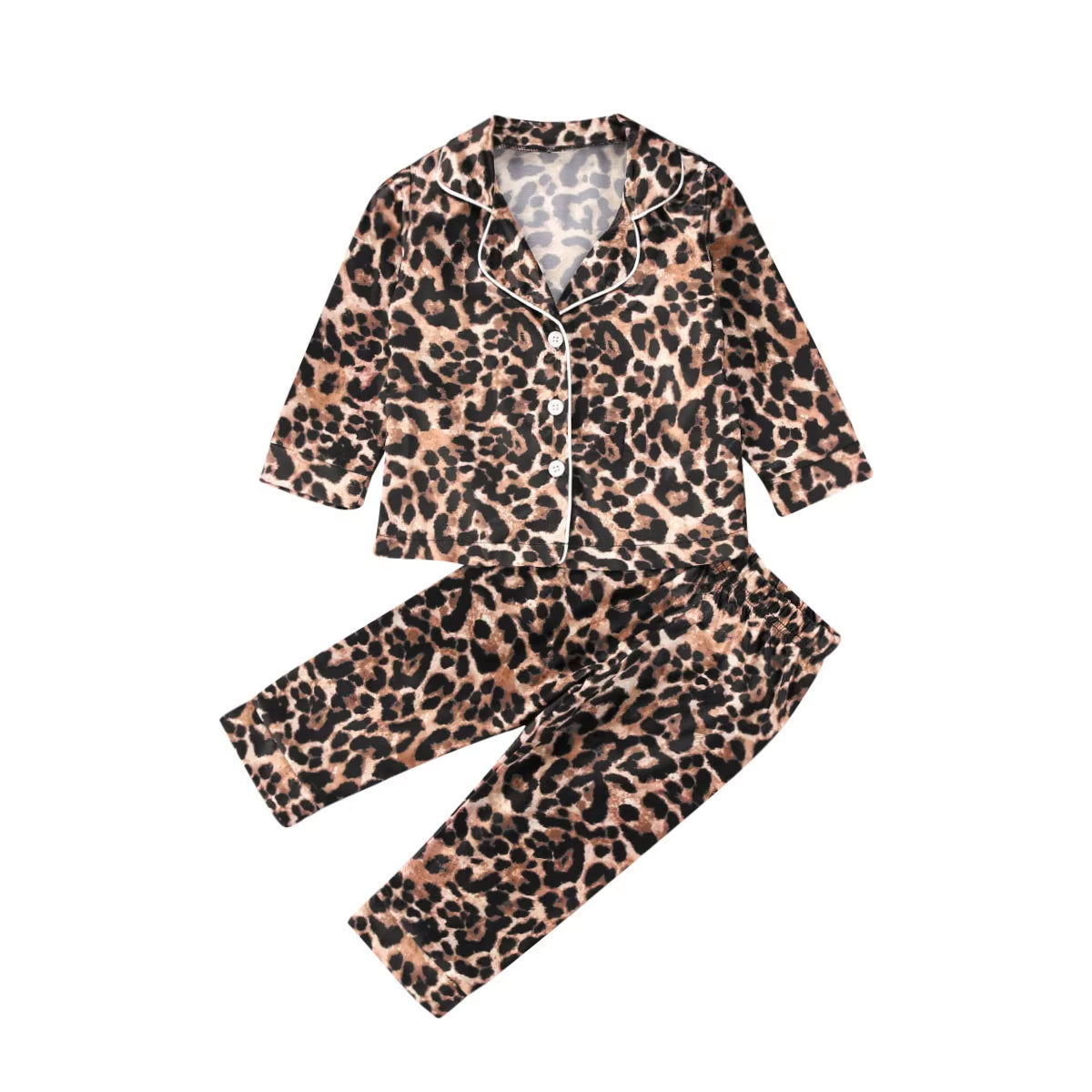 1-6Y Kids Girls Leopard Pajamas Set Baby Sleepwear Summer Autumn Short Sleeve Casual Satin Pyjamas Children Nightwear