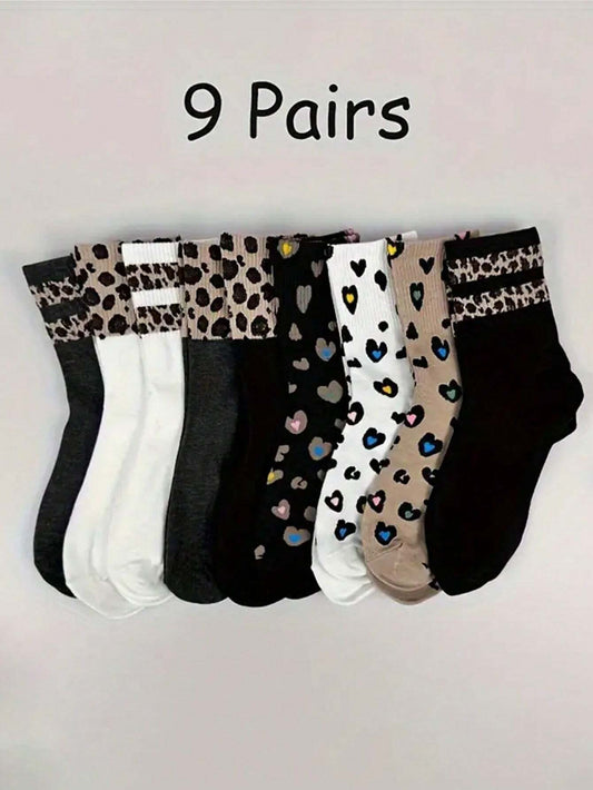 9  Paires de Chaussettes Montantes Femme Imprimé Léopard - Confort et Style