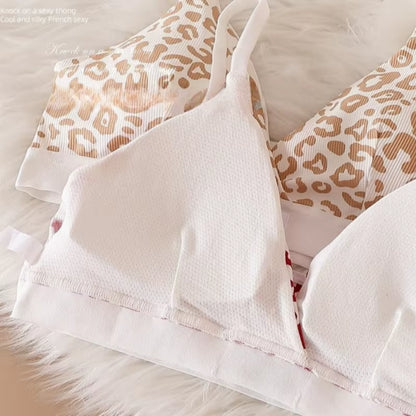 Women Seamless Bra Set Low Waist Panties Leopard Bralette Sexy Lingerie Set Vneck Sport Brassiere Female Cotton Underwear Set
