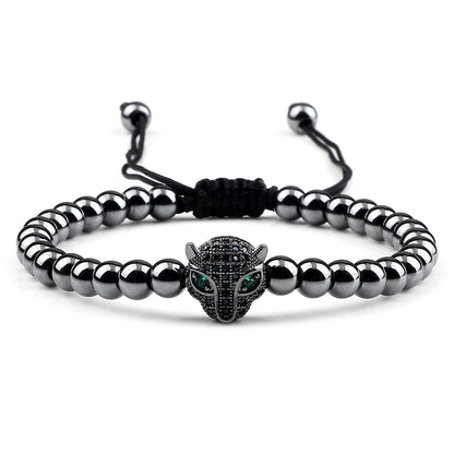 Leopard Head Charm Bracelet 5mm Copper Beads