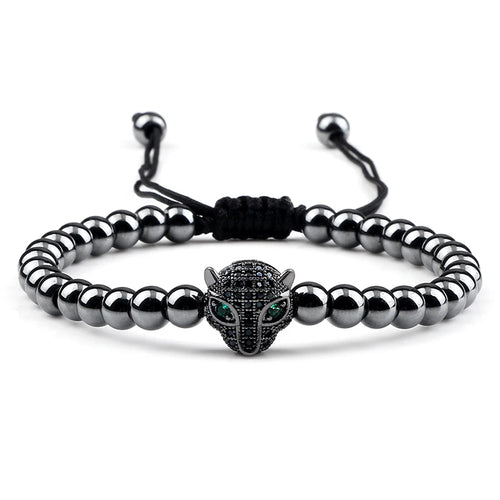 Leopard Head Charm Bracelet 5mm Copper Beads