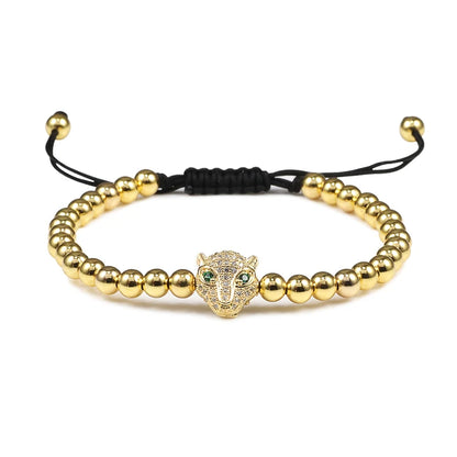Leopard Head Charm Bracelet 5mm Copper Beads