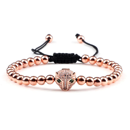 Leopard Head Charm Bracelet 5mm Copper Beads