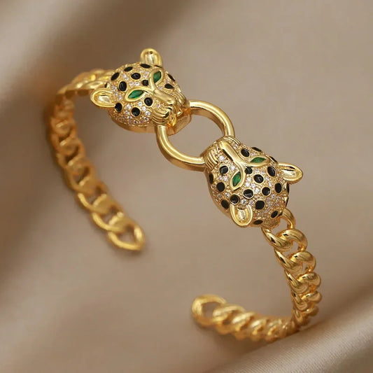 Classic Crystal Leopard Open Bangles&Bracelet for Women