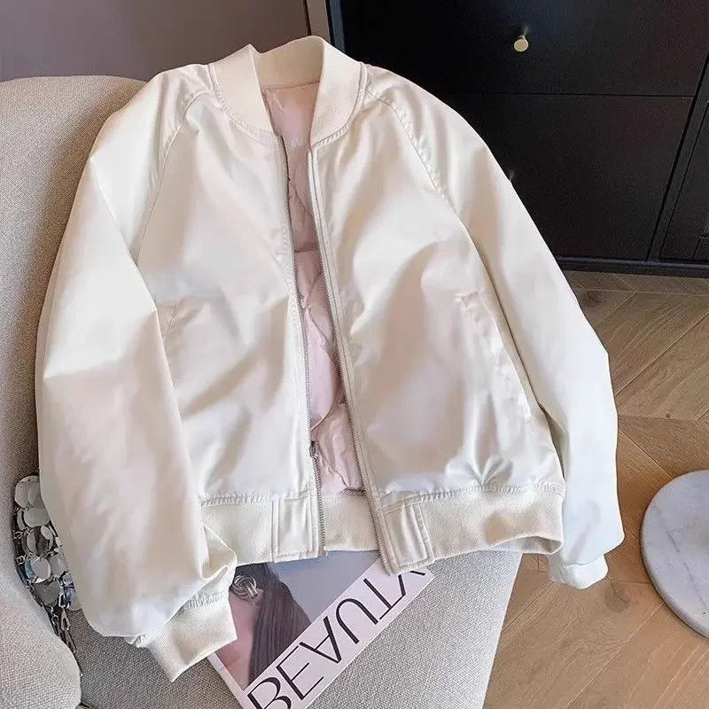 Short Plain Cotton Clothes Baseball Aviator Coat Woman Pretty Cheap Fashion Bomber Jacket for Women Korean Reviews Luxury Lined