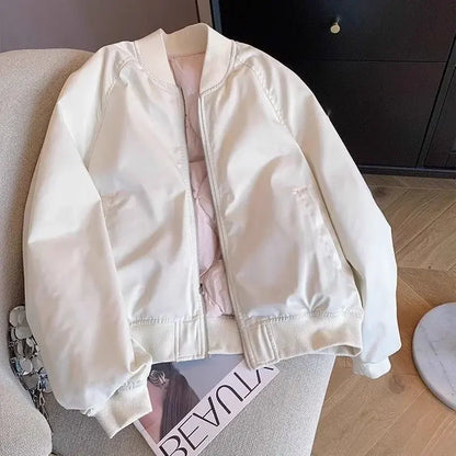 Short Plain Cotton Clothes Baseball Aviator Coat Woman Pretty Cheap Fashion Bomber Jacket for Women Korean Reviews Luxury Lined