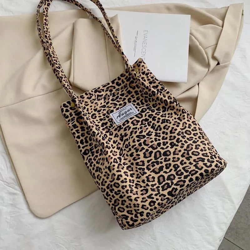 Leopard Print Casual Handbag Canvas Shoulder Bag